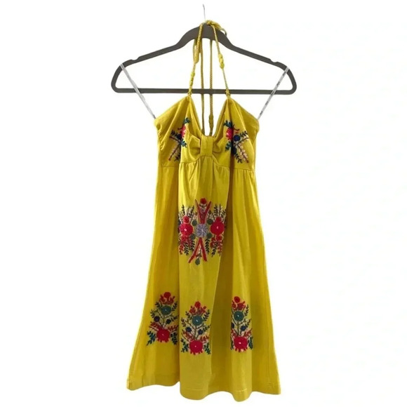 VaVa Flower Embroidered Yellow Dress Size XS. Worn as Halter or Strapless - Picture 1 of 7